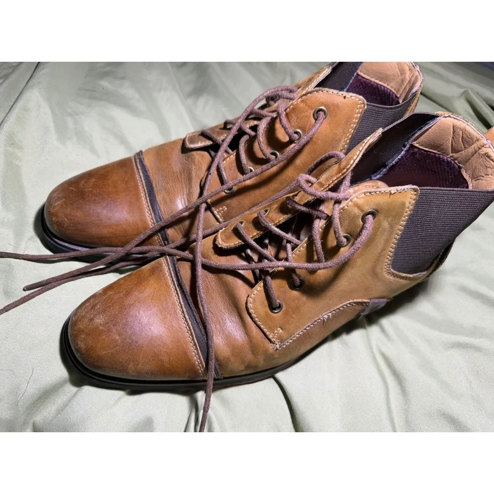 Steve Madden Murdock Mens Tan Leather Cap Toe Lace Up Chelsea Ankle Boots 8.5